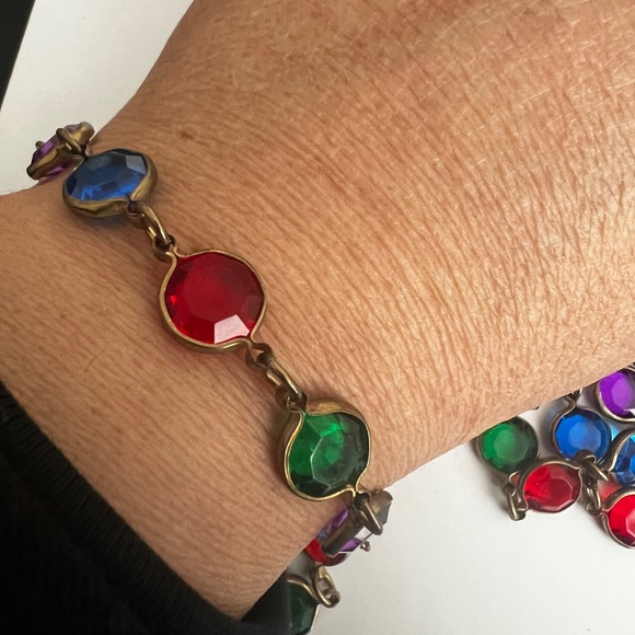 Vintage Long Caged Multicolour Crystals Necklace Bracelet Dangling Earrings 90's - Picture 6 of 13